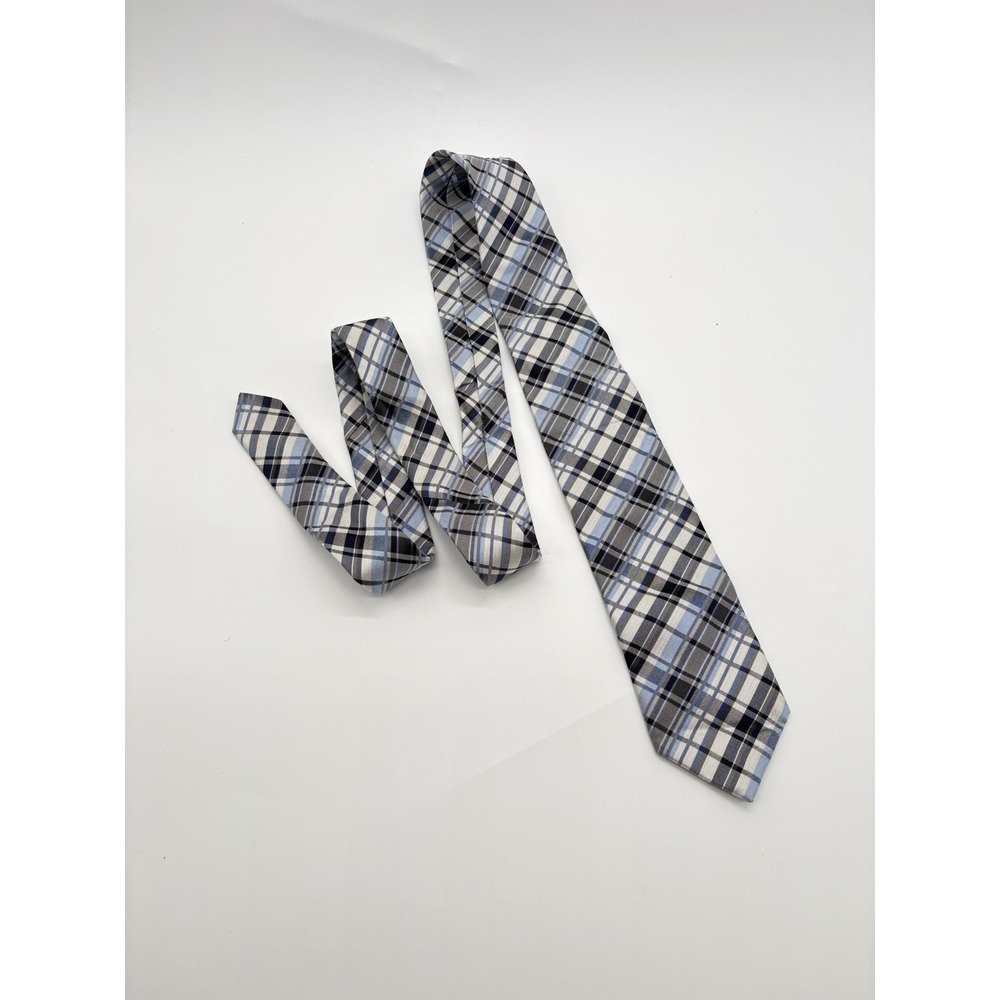 Egara Mens Necktie Blue Grey Black White Plaid Check Formal Business Silk Tie